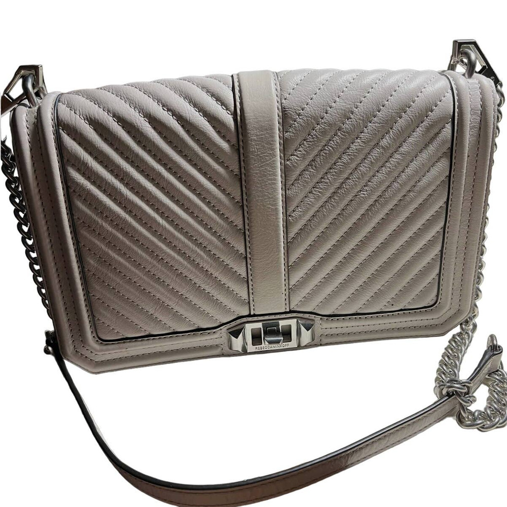 Rebecca Minkoff Chevron Quilted Slim Love Crossbody Bag Purse in Beige Leather
